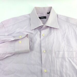 HUGO BOSS Mens Dress Shirt Light Purple Pinstripe Button Up Size 15.5- 32 33